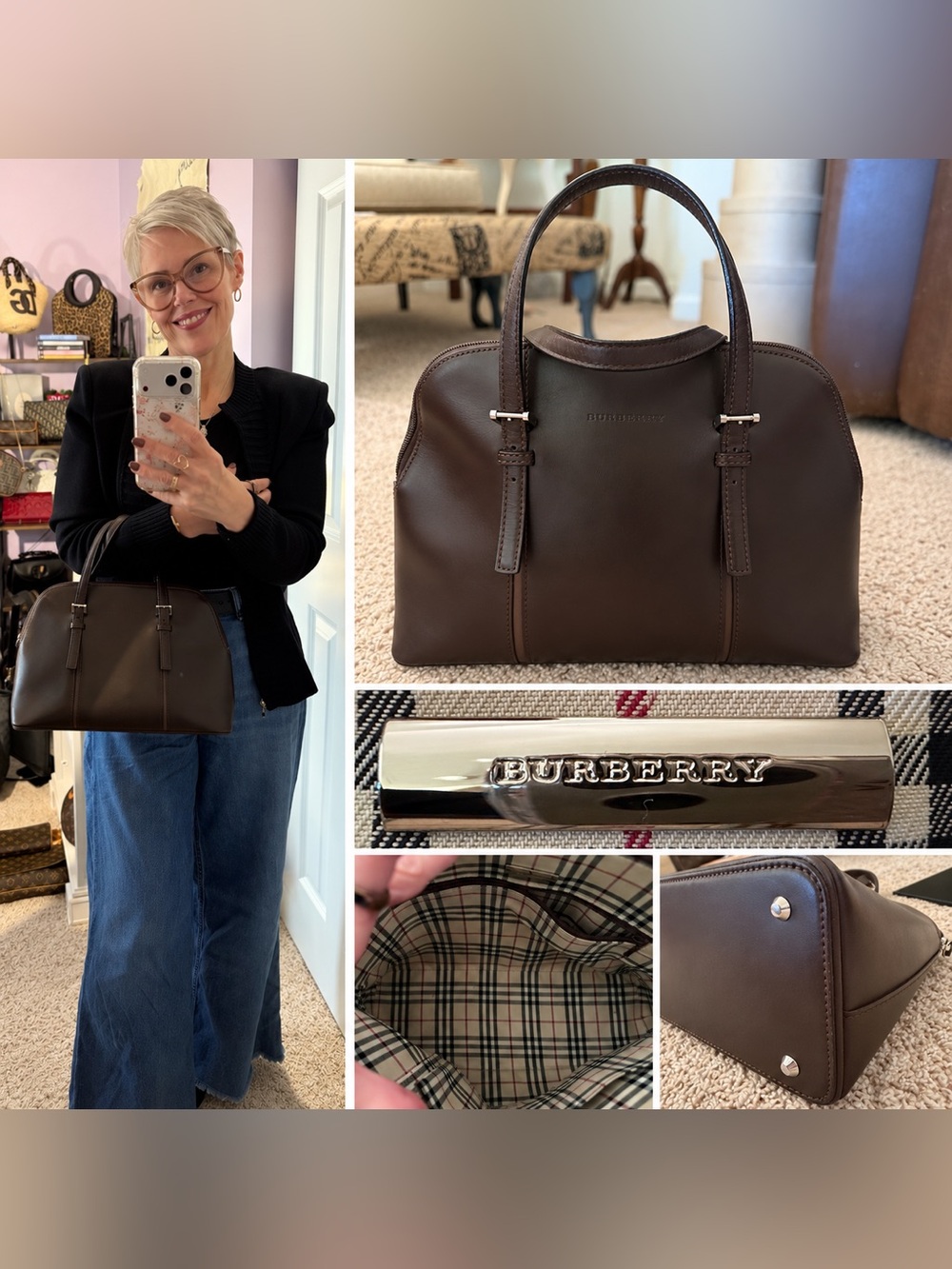Burberry Dark Brown Leather Dome Satchel
